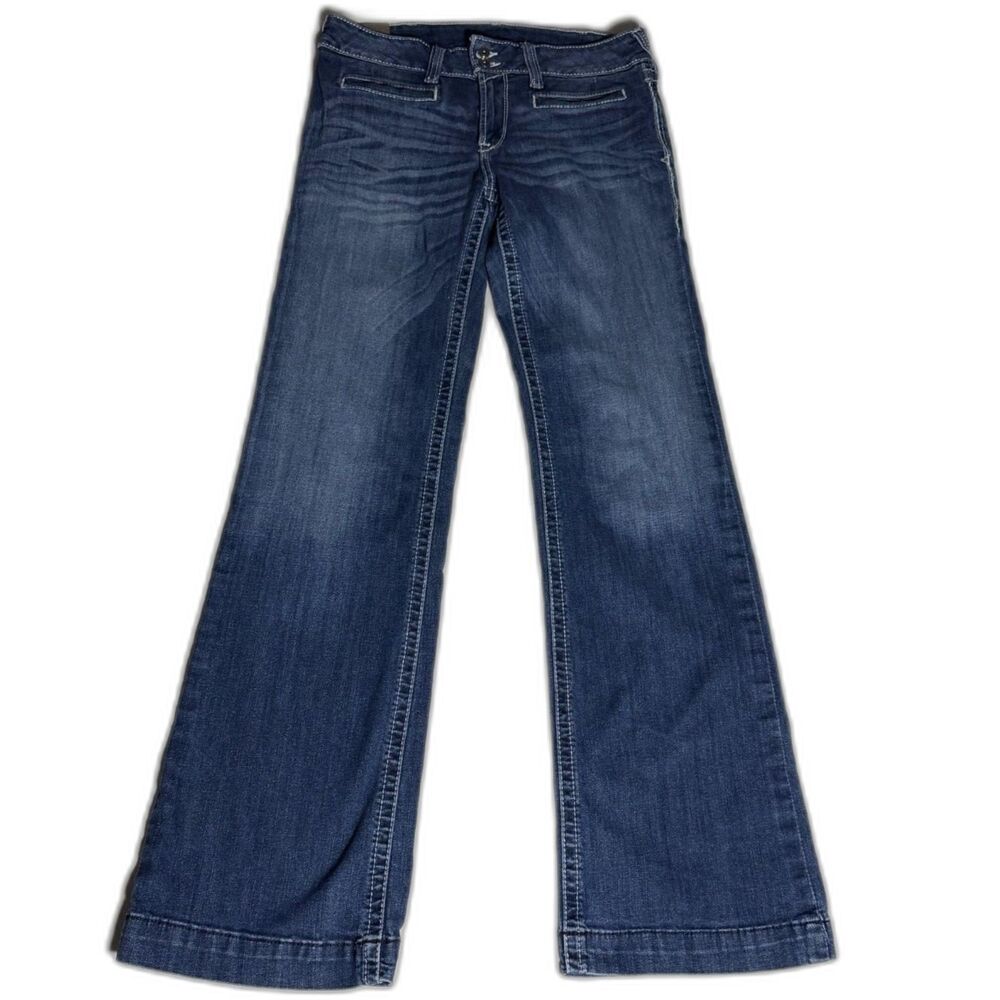 Ariat Real Trouser Stretch Jeans 30L 30 Long Blue Mid Rise Wide Leg Denim Pants